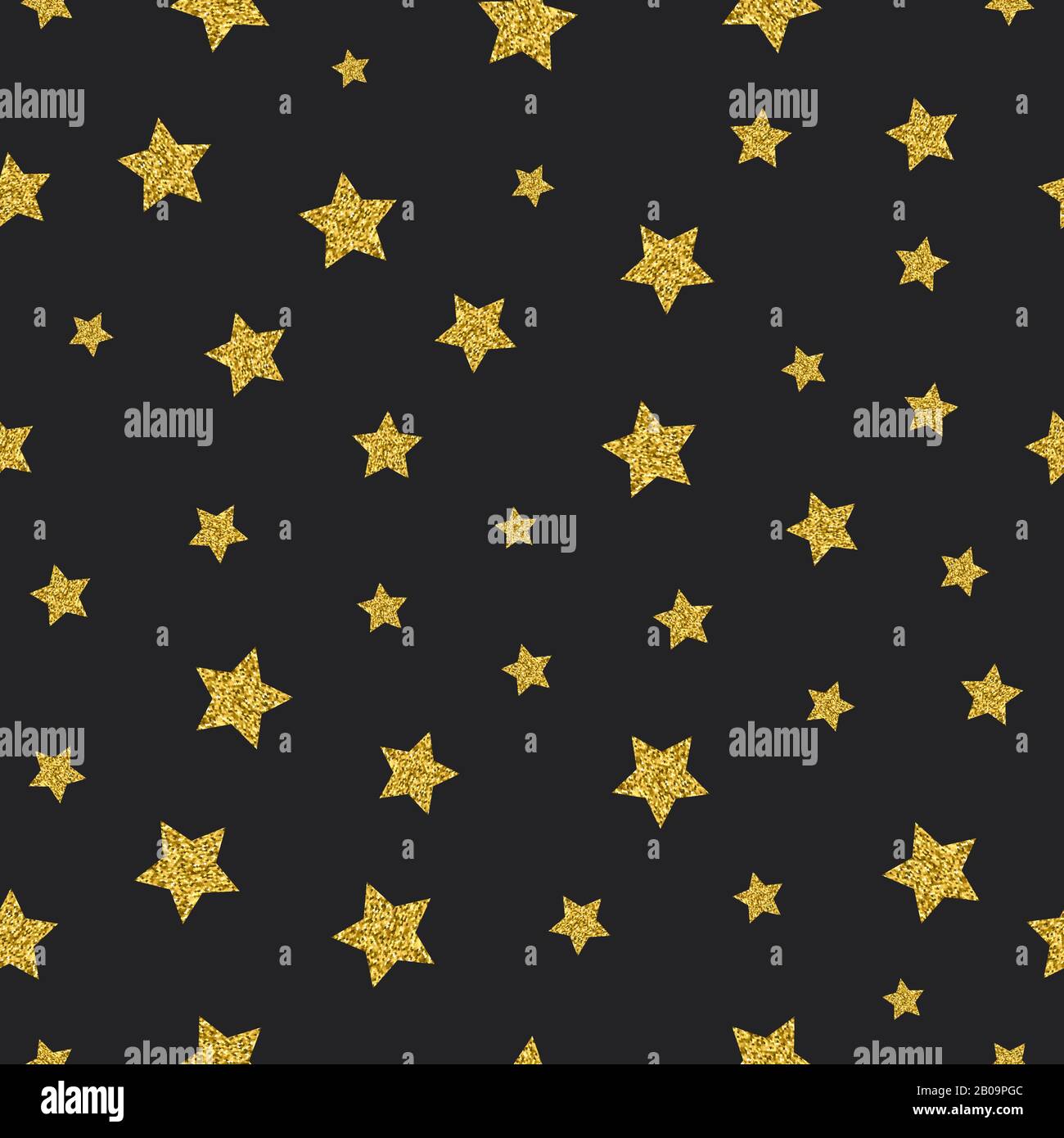 Vector gold glitter stars seamless pattern black background. Backdrop with foil star illustration Stock Vector