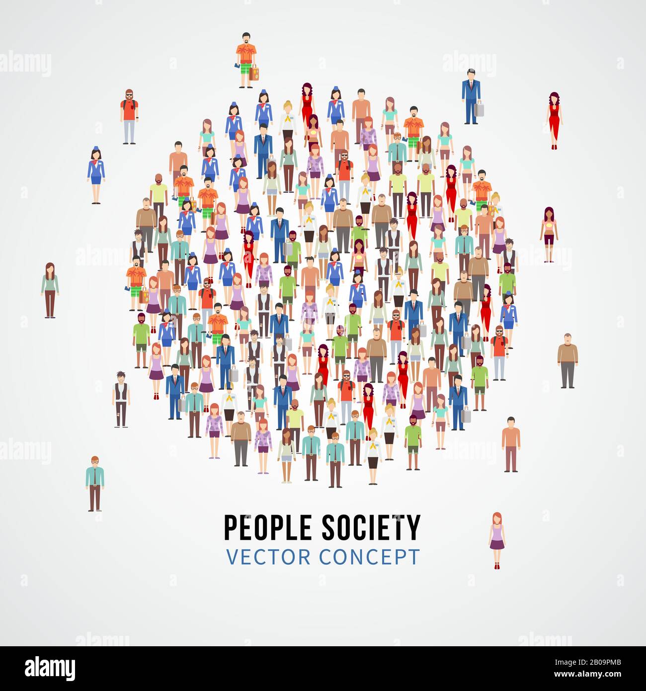 Large people crowd in circle shape. Society, people community vector concept. Group of social people, illustration of human social male and female Stock Vector