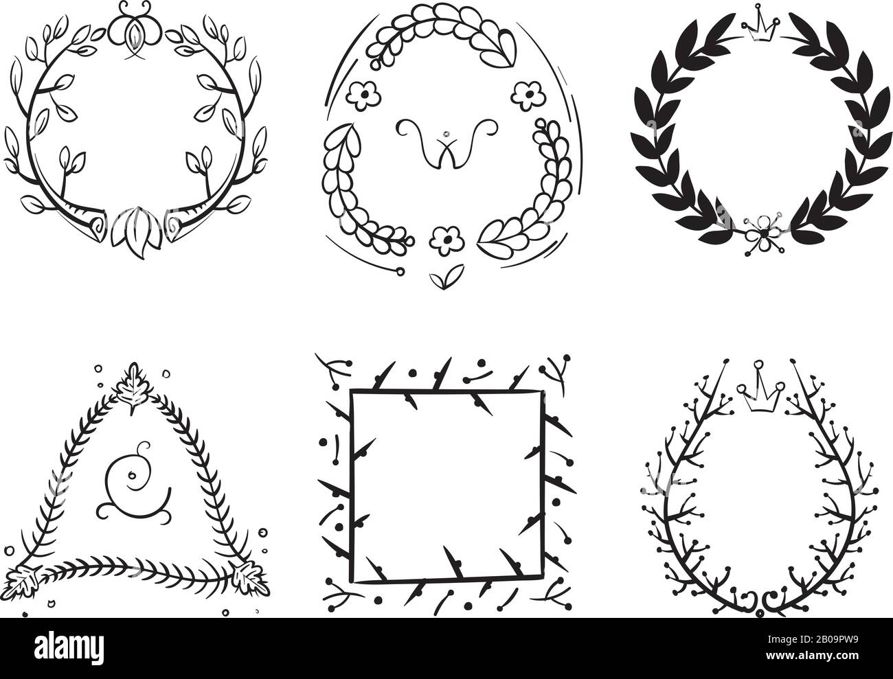 Doodle Rustic Branch Frames Vector Hand Drawn Nature Swirl Tree Decorative Border Set Of Wreath Sketch Frame Illustration Of Vintage Botanical Frame Stock Vector Image Art Alamy
