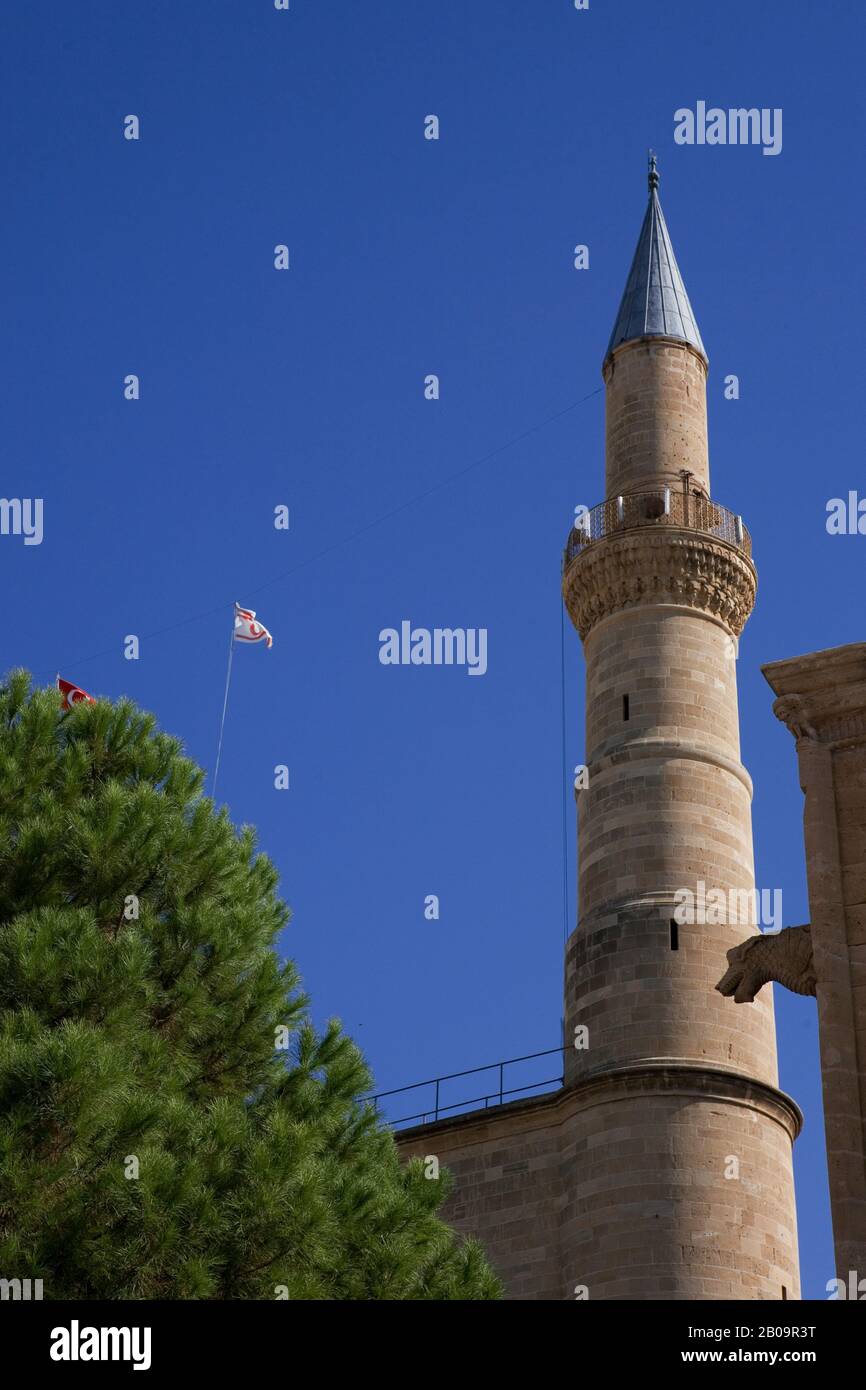 Minaret of the Selimiye Camii, Nicosia's principal mosque, North Nicosia (Lefkosia), Northern Cyprus Stock Photo
