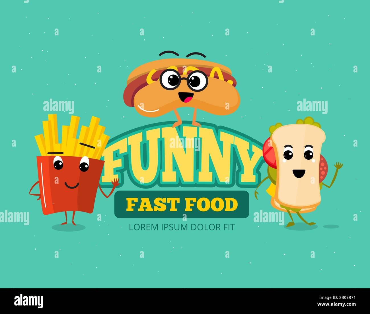 Happy fast food comic characters vector background. Fast food cartoon  sandwich and hot dog, illustration of funny fast food Stock Vector Image &  Art - Alamy