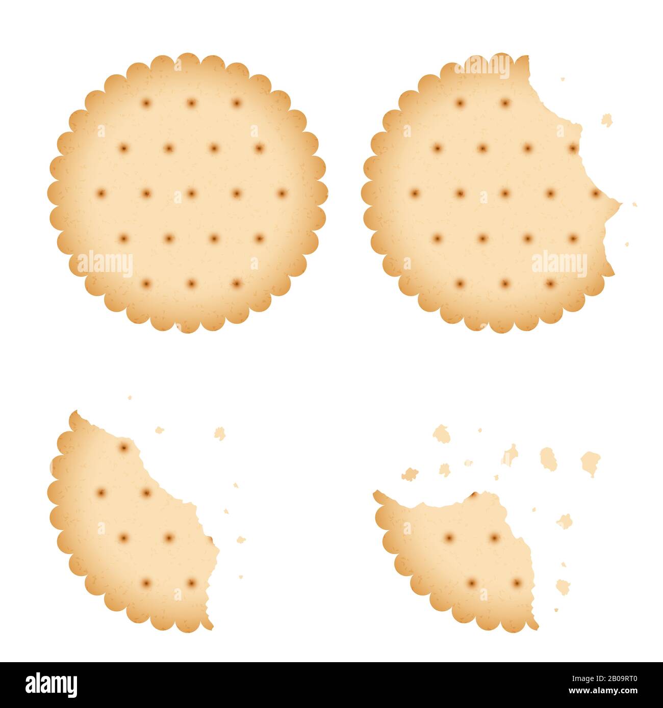 Bitten chip biscuit cookie, cracker vector set. Baked biscuit on white background, illustration of bitten biscuit Stock Vector