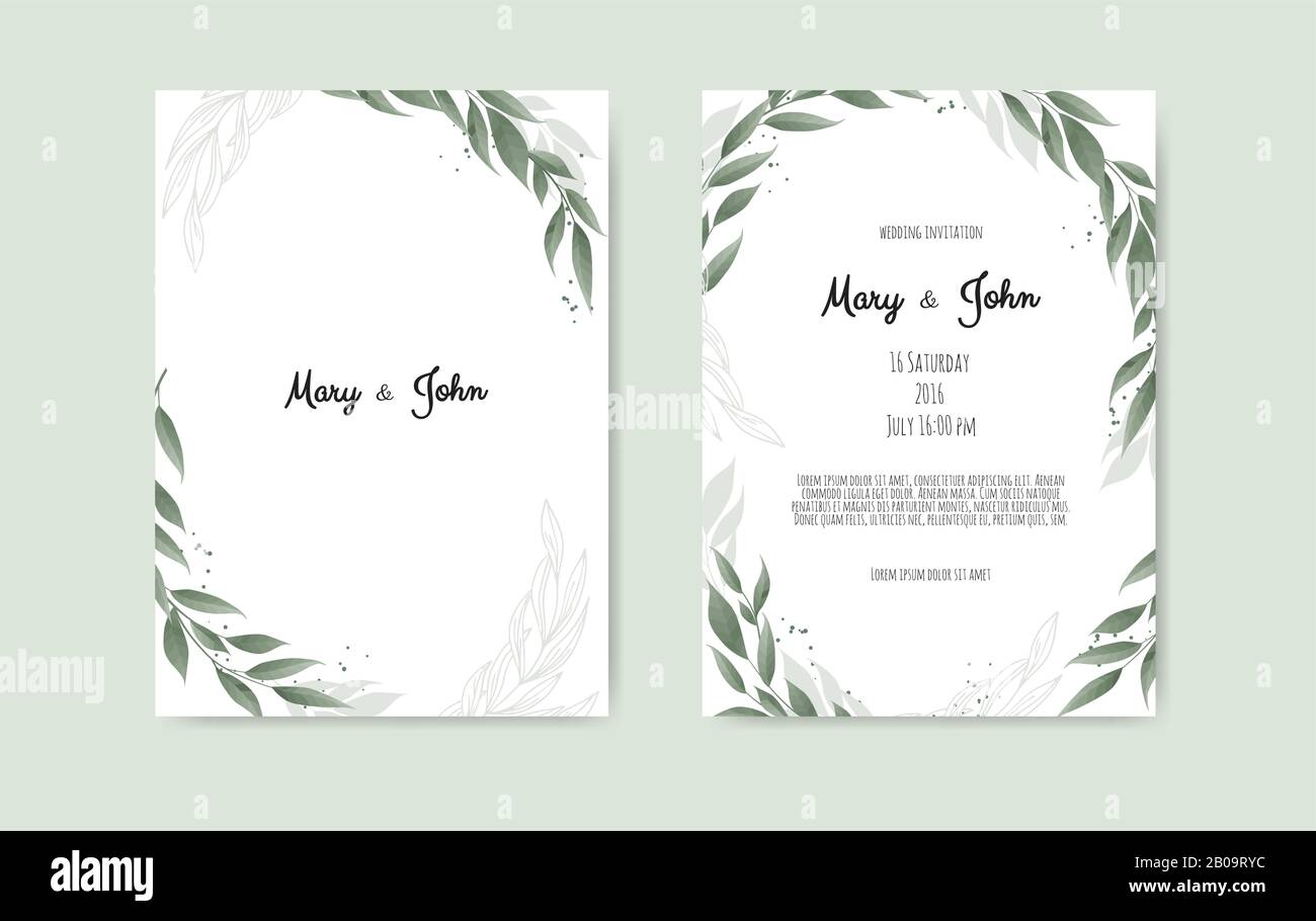 Botanical wedding invitation card template design, white and pink ...