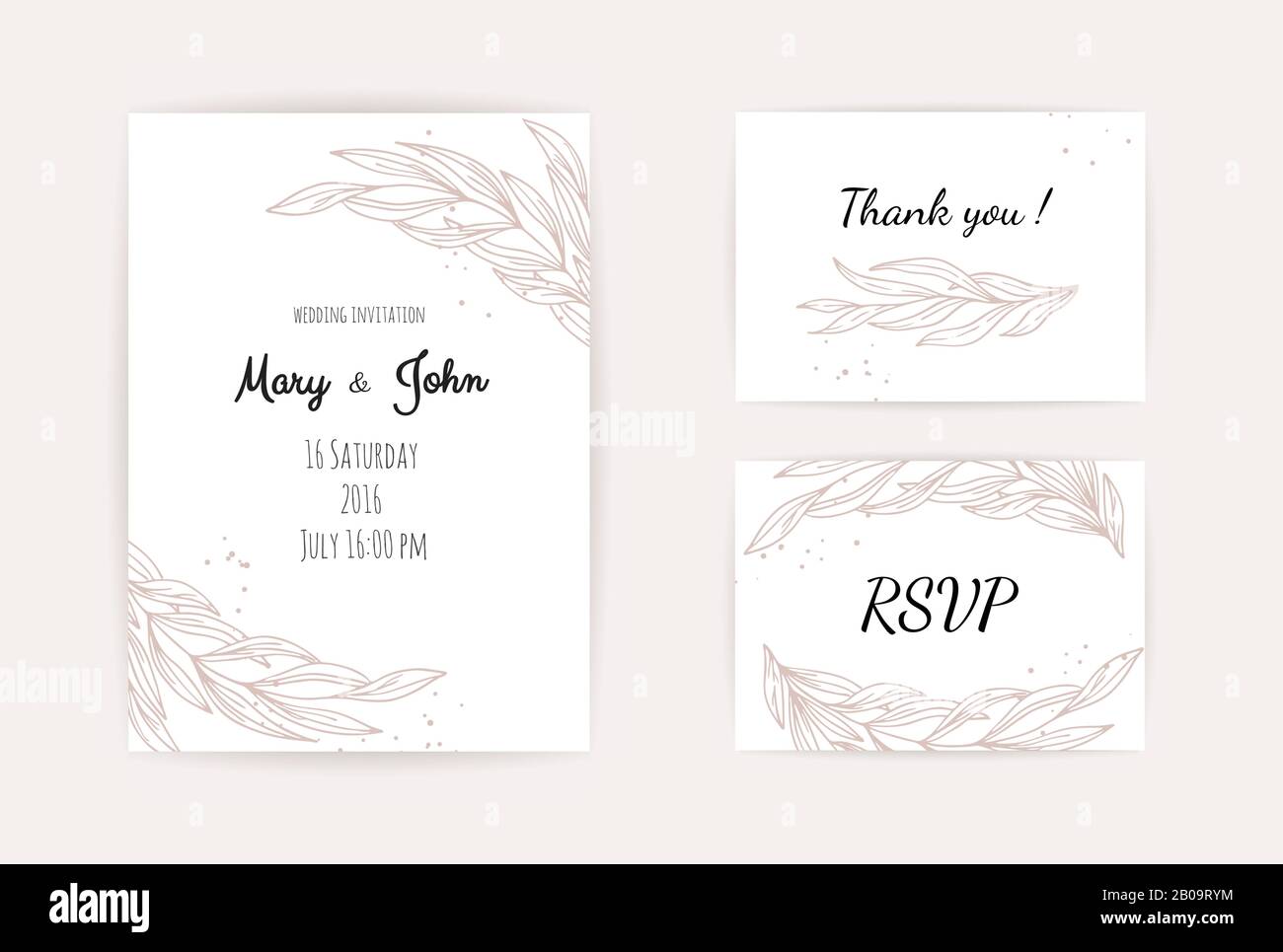 Botanical wedding invitation card template design, white and pink ...