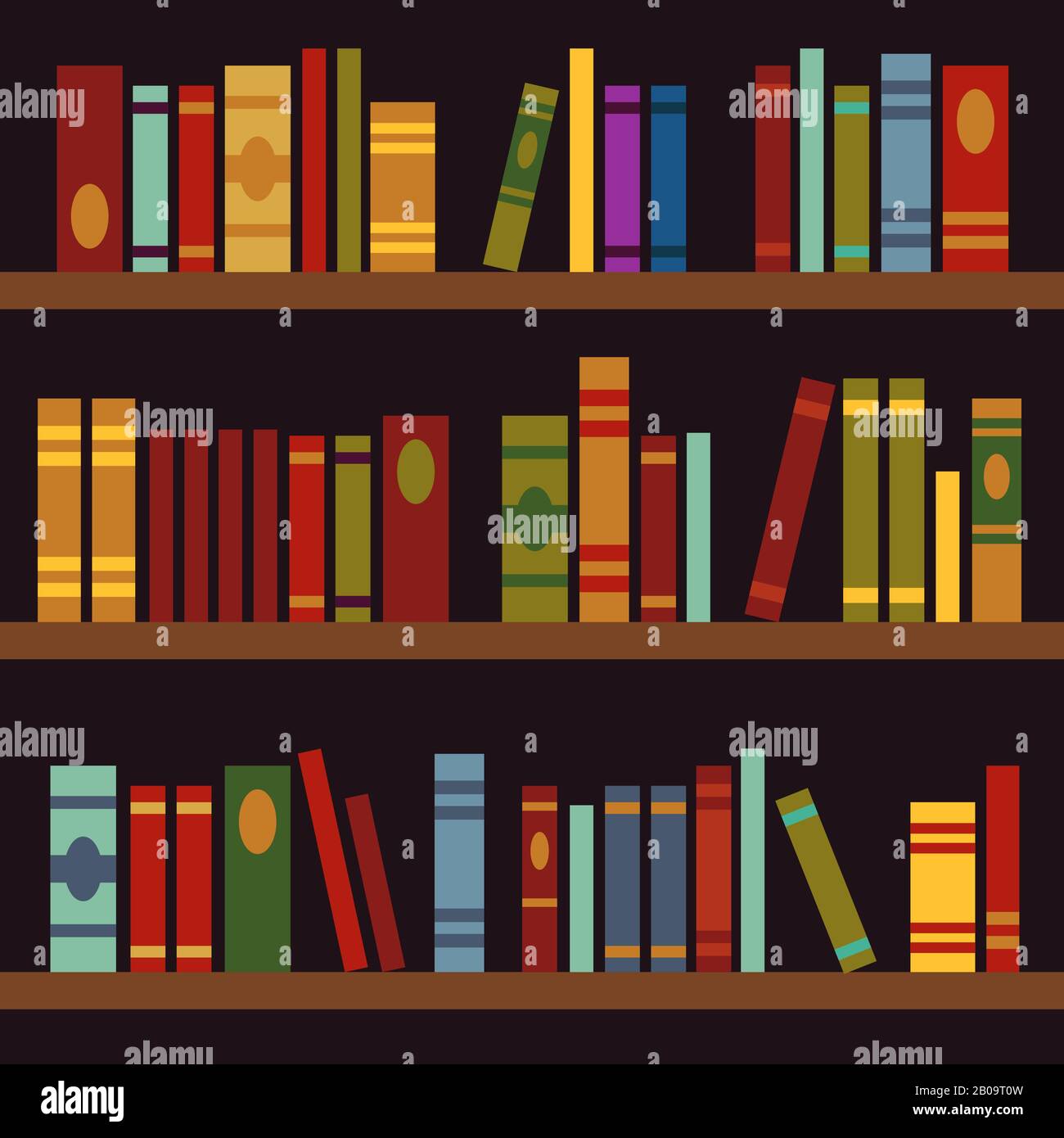 Library, book shelves, book box vector illustration. Big library wih bookshelf Stock Vector