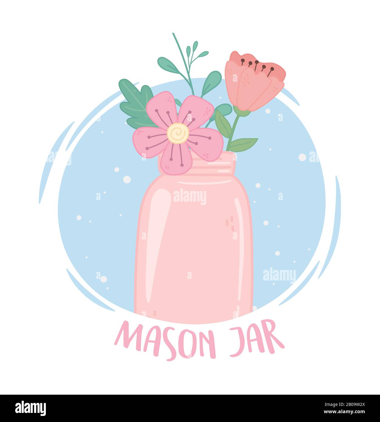 pink mason jar flowers delicate decoration ornament vector illustration