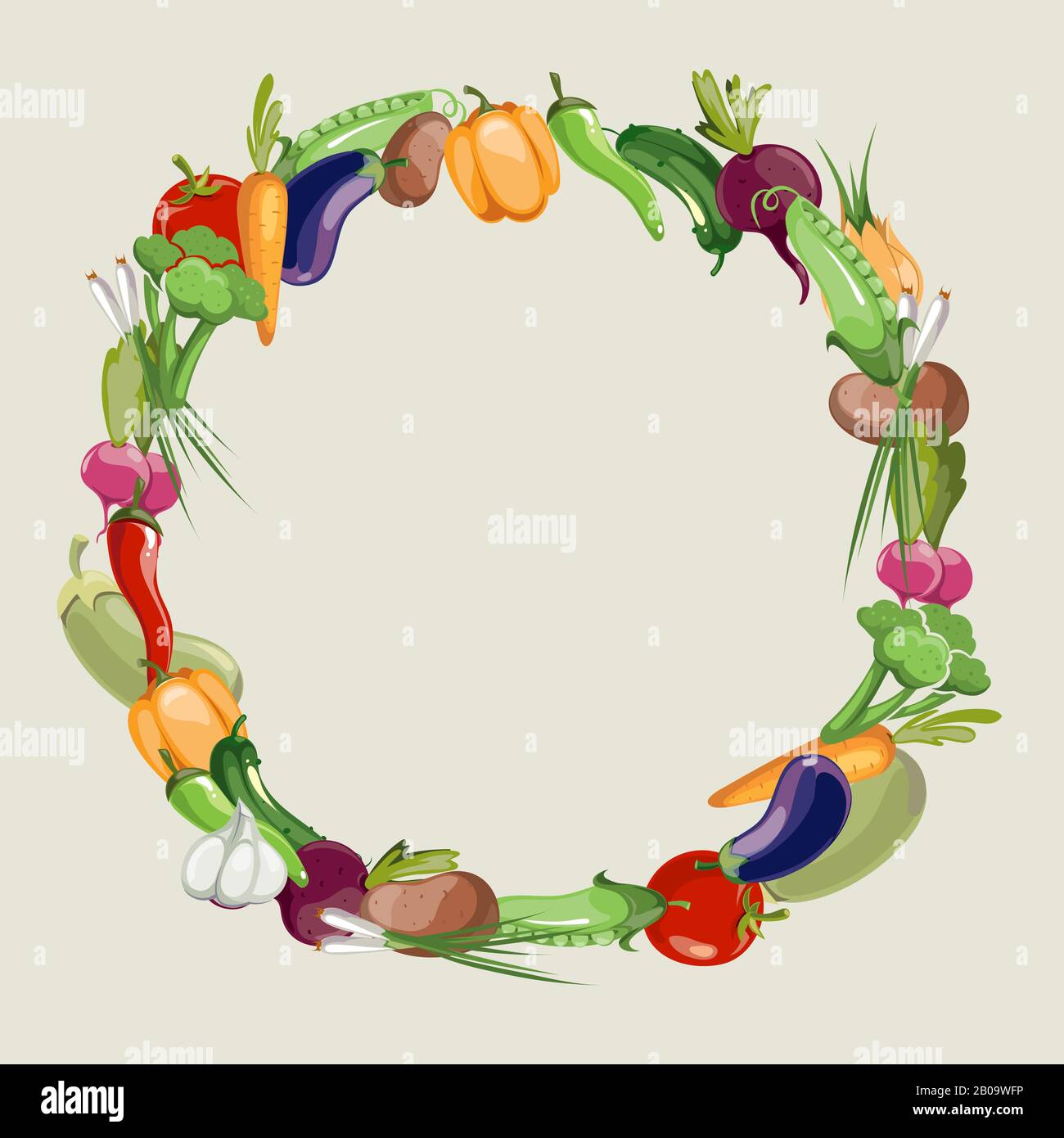 Vegetables raw food vector blank frame. Raw food vegetarian illustration Stock Vector