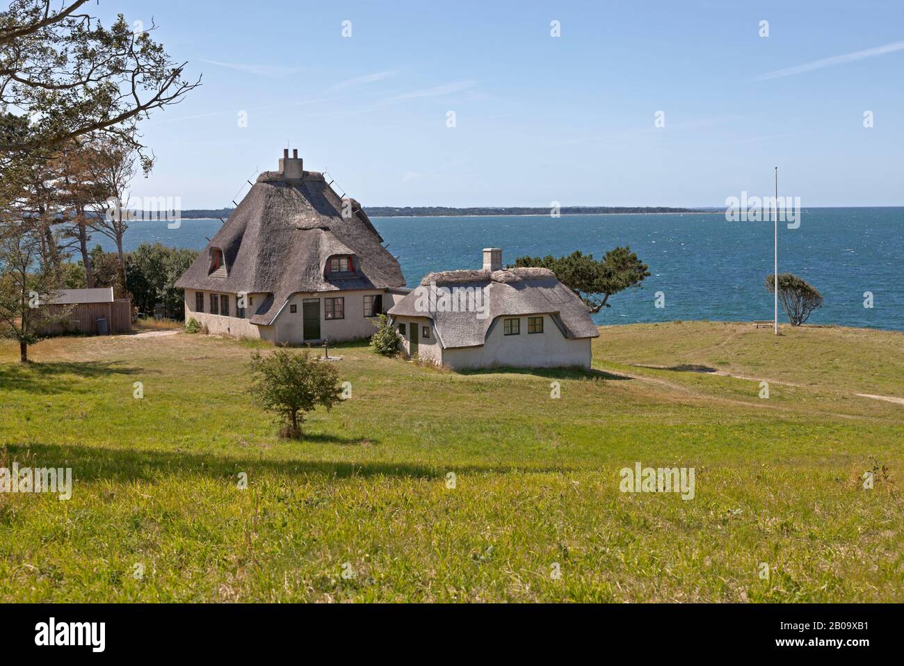 The home of the famous Danish polar explorer and anthropologist, Knud Rasmussen, on the moraine cliff Spodsbjerg at Hundested, North Sealand, Denmark Stock Photo