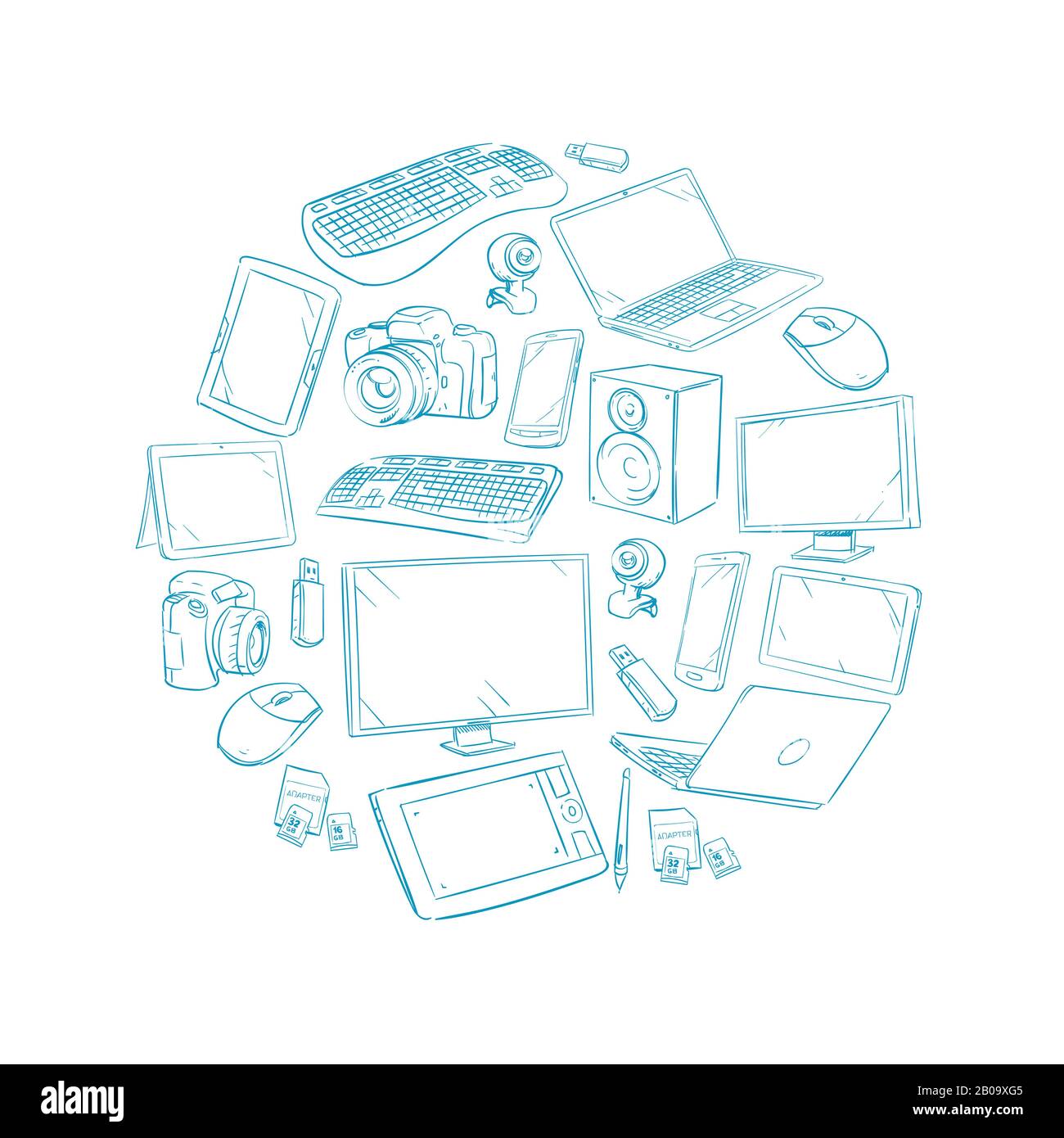 Television, video and computer device, electronic gadget hand drawn ...
