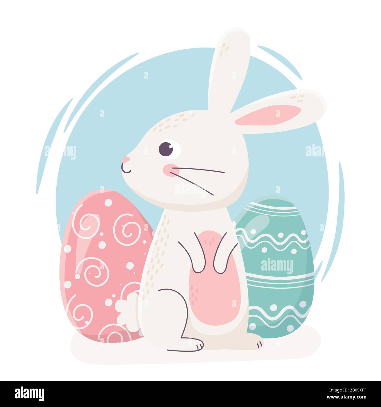 happy easter cute rabbit looking side with eggs decoration celebration ...
