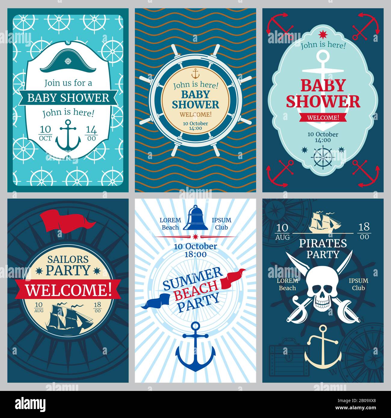 Nautical baby shower, birthday, beach party vector invitation In Nautical Banner Template