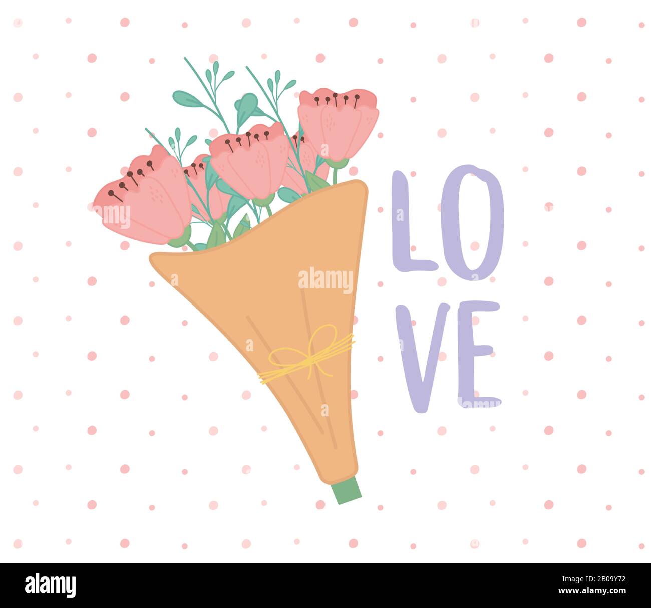love bouquet flowers leaves decoration romantic vector illustration ...