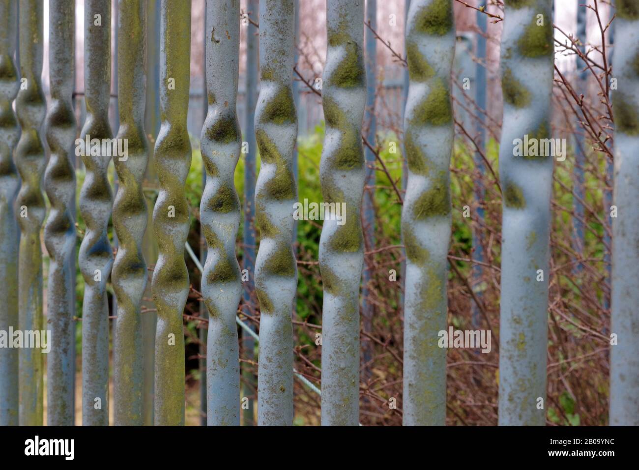 Artistic metal gate railings at business units, abstract Stock Photo