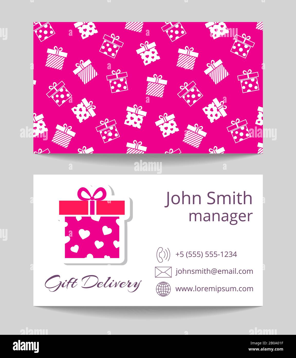 Gift delivery service business card template with color package for