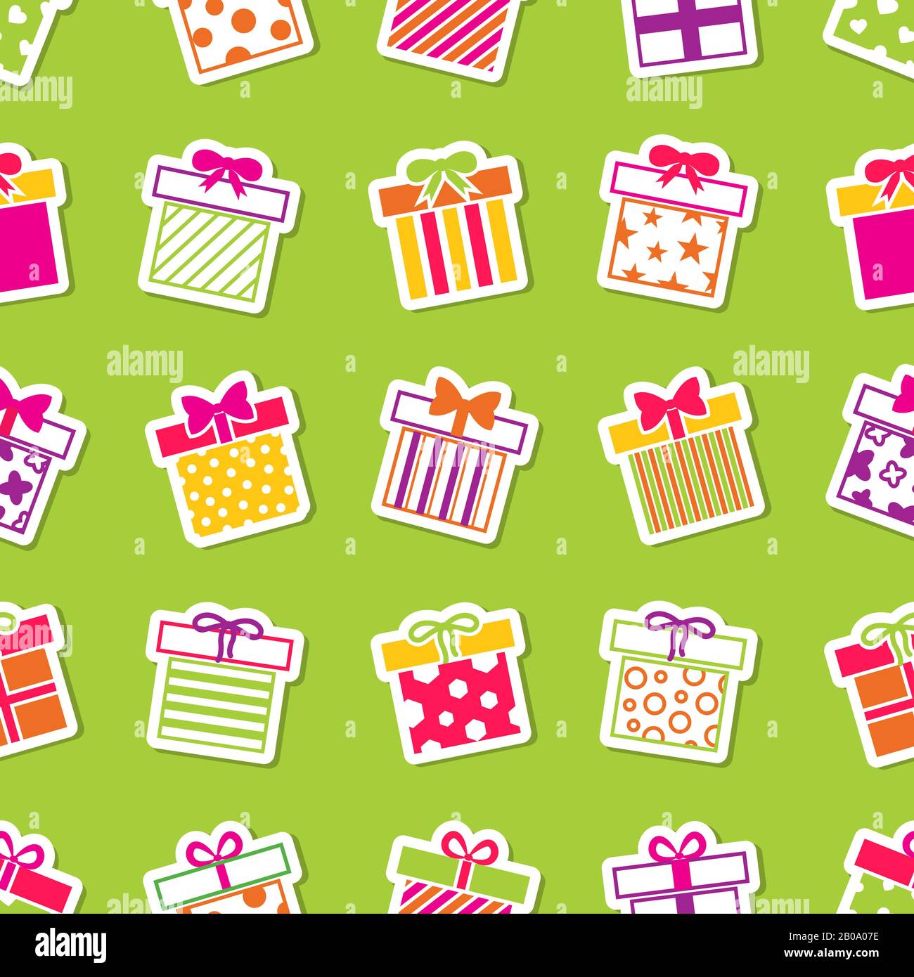 Vector gift boxes green seamless pattern. Background with colored gifts