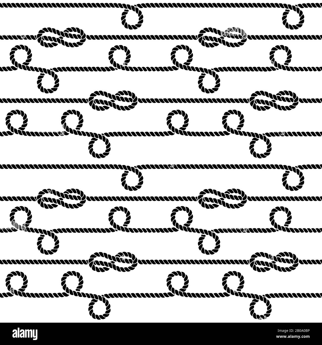 Nautical ropes and knots vector seamless pattern. Marine string illustration Stock Vector