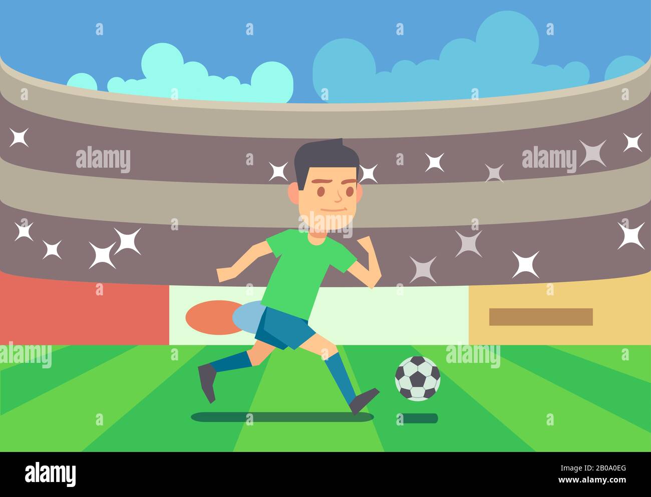 Soccer player running with ball vector illustration. Football competition game Stock Vector