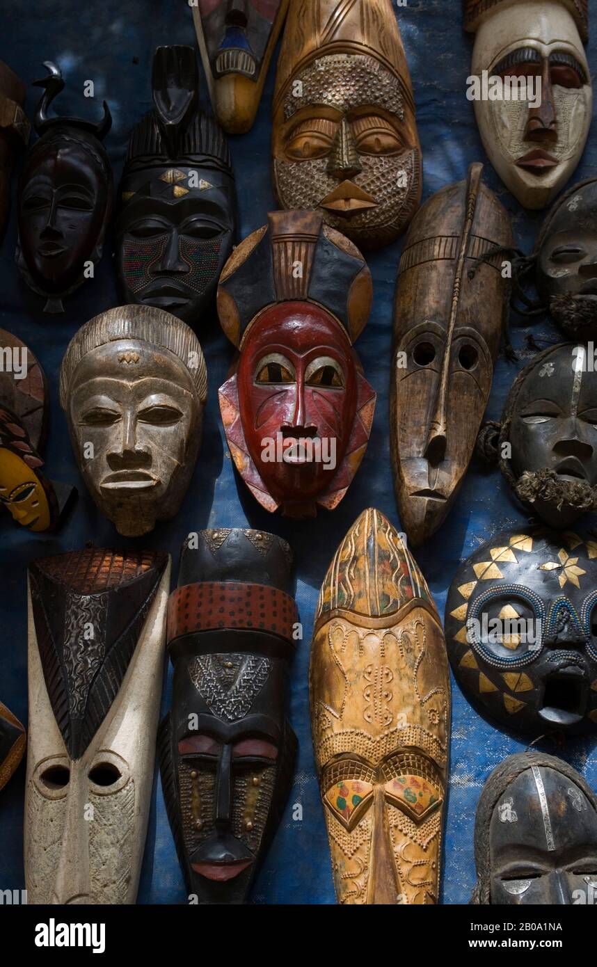 WEST AFRICA, TOGO, NIAMTOUGOU AIRPORT, TRADITIONAL CARVED WOODEN MASKS Stock Photo Alamy