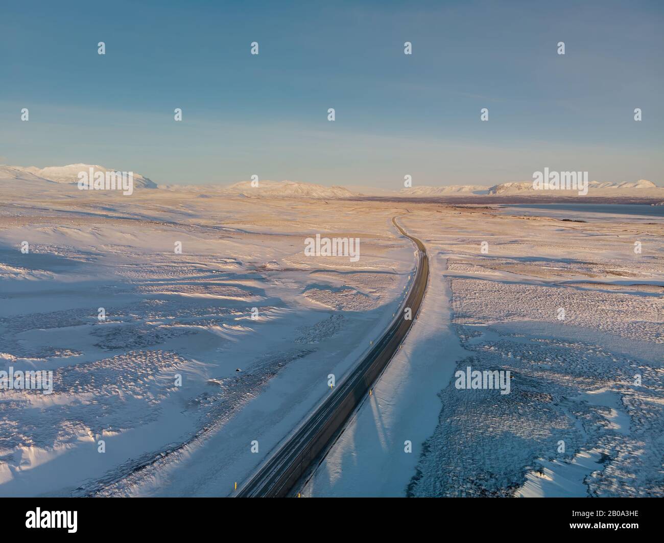 Road in Iceland through the winter landscape Stock Photo