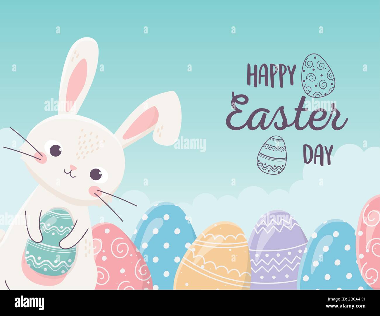 happy easter cute rabbit with eggs celebration ornament vector ...