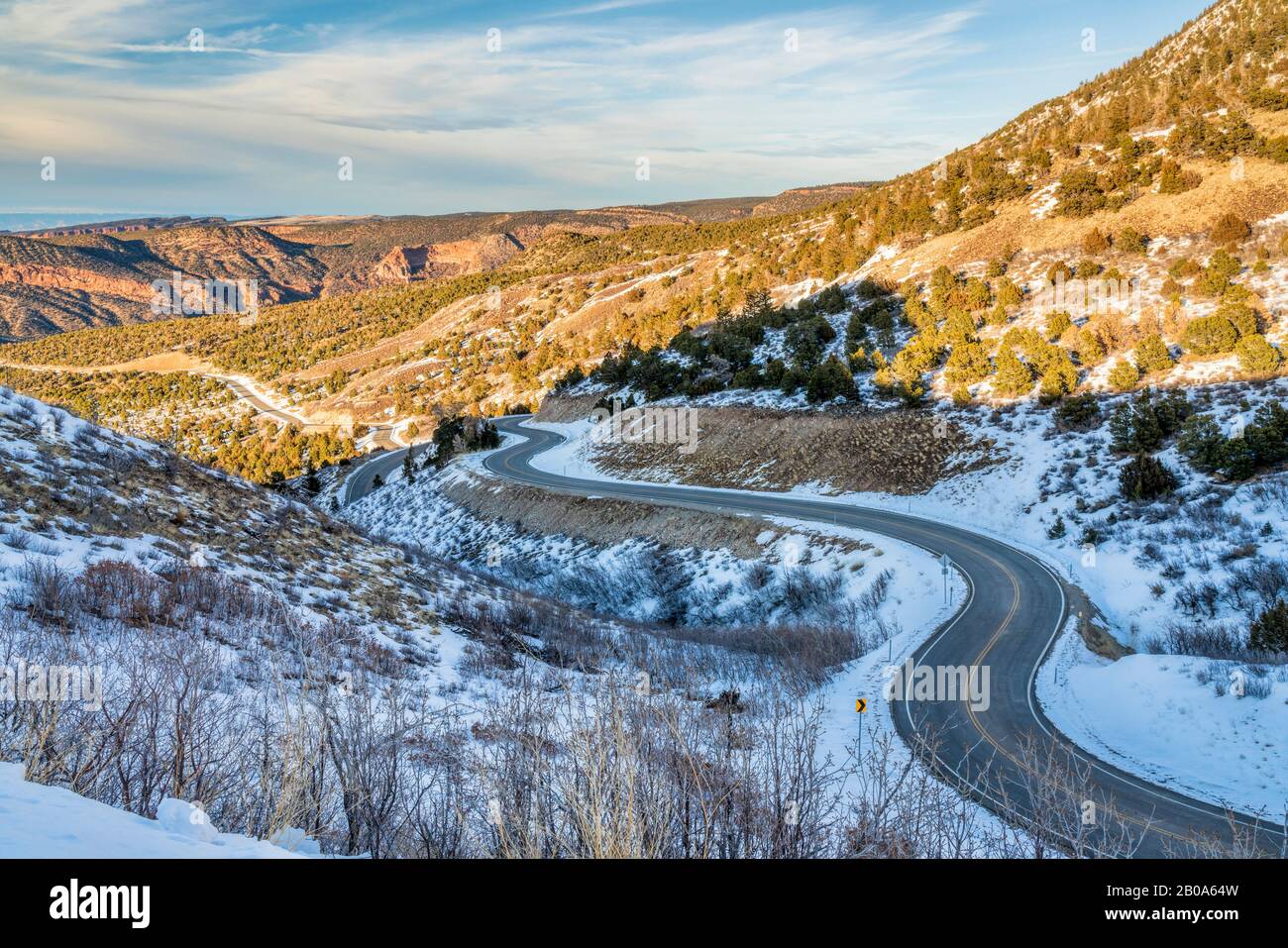 scenic windy mountain road in winter scenery La Sal Mountain Loop