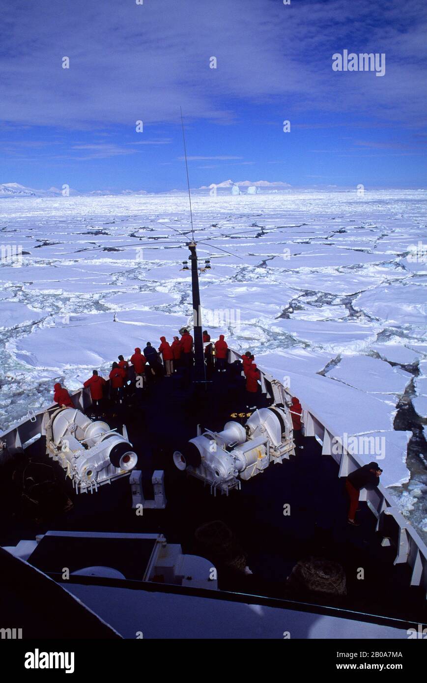 ANTARCTIC PENINSULA, NEAR ADELAIDE ISLAND, CRUISE SHIP MS WORLD DISCOVERER GOING THROUGH PACK ICE Stock Photo