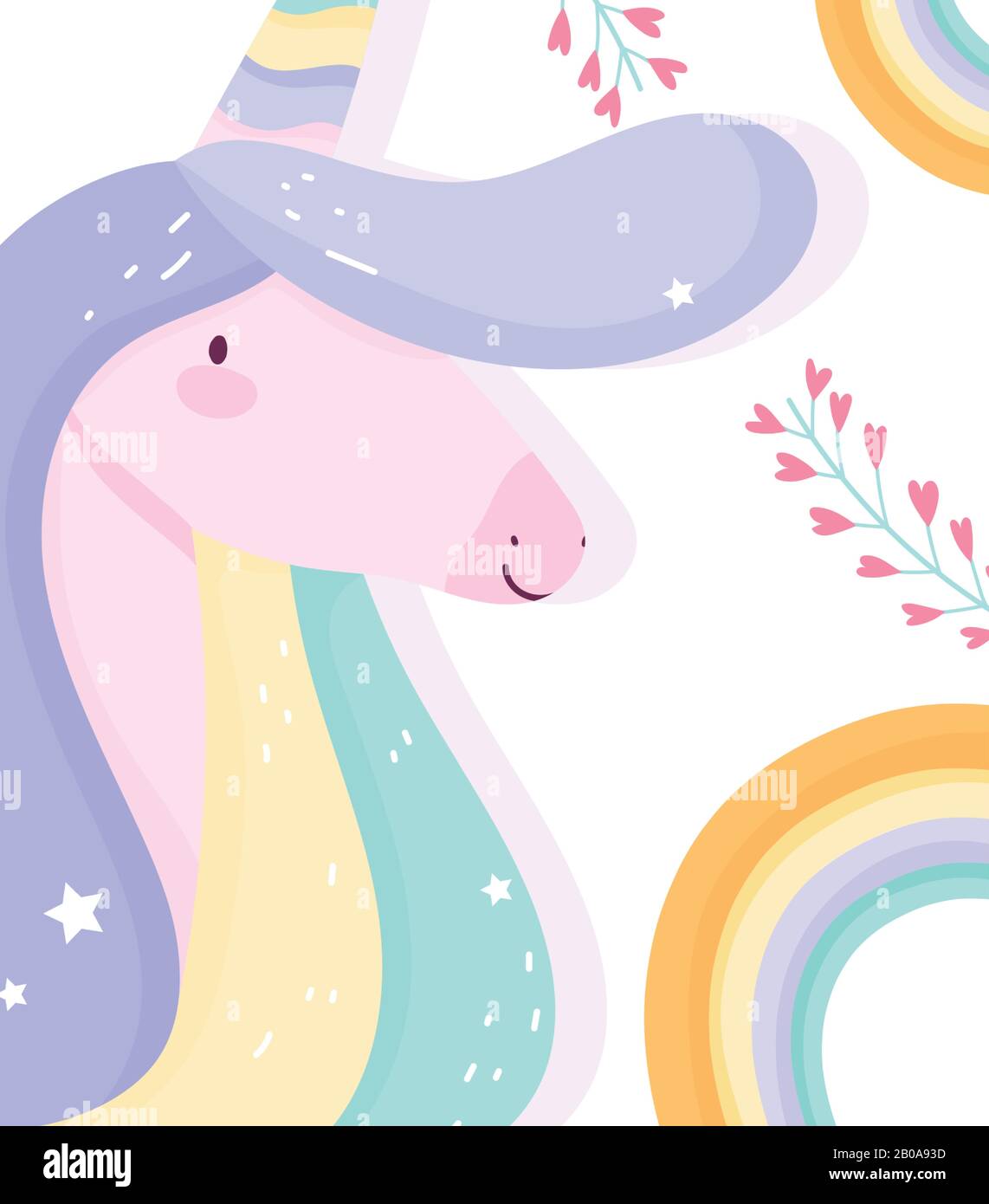 unicorn flowers foliage rainbow fantasy magic cute cartoon vector ...