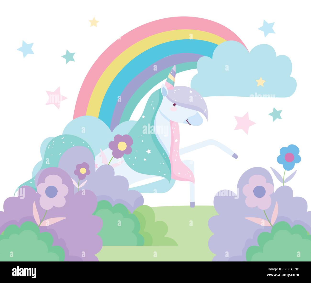 unicorn flowers bushes rainbow decoration fantasy magic cute cartoon ...