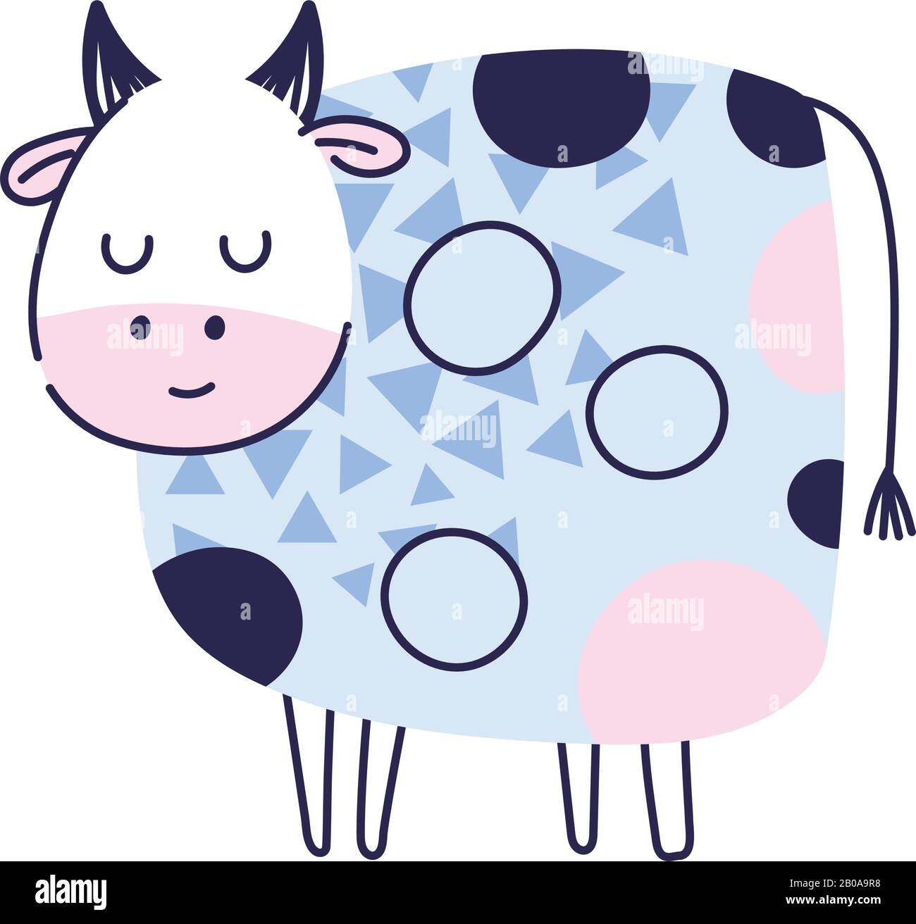 cow shapes geometric animal cartoon doodle color on white background