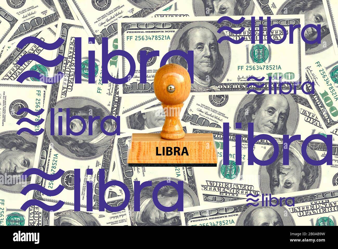 stamp lettering Libra on doller bills, USA Stock Photo