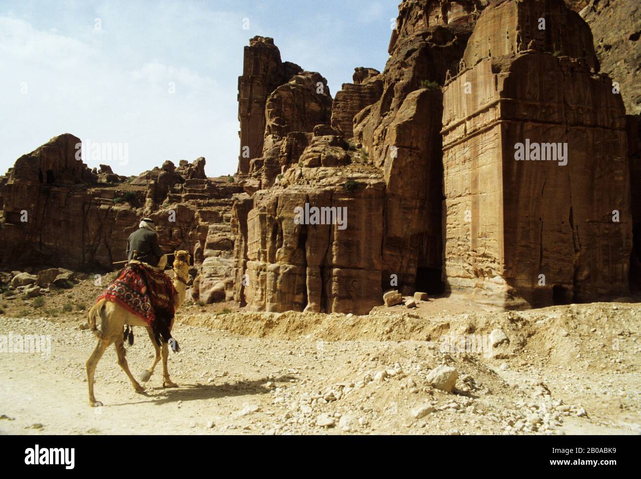 JORDAN, PETRA, ANCIENT TRADE ROUTE CITY, WITH BUILDING FACADES CARVED OUT OF SANDSTONE CLIFFS Stock Photo