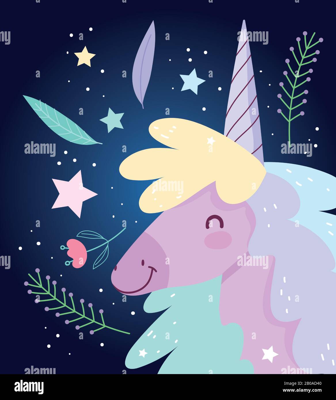 unicorn flowers love fantasy magic cute cartoon vector illustration ...