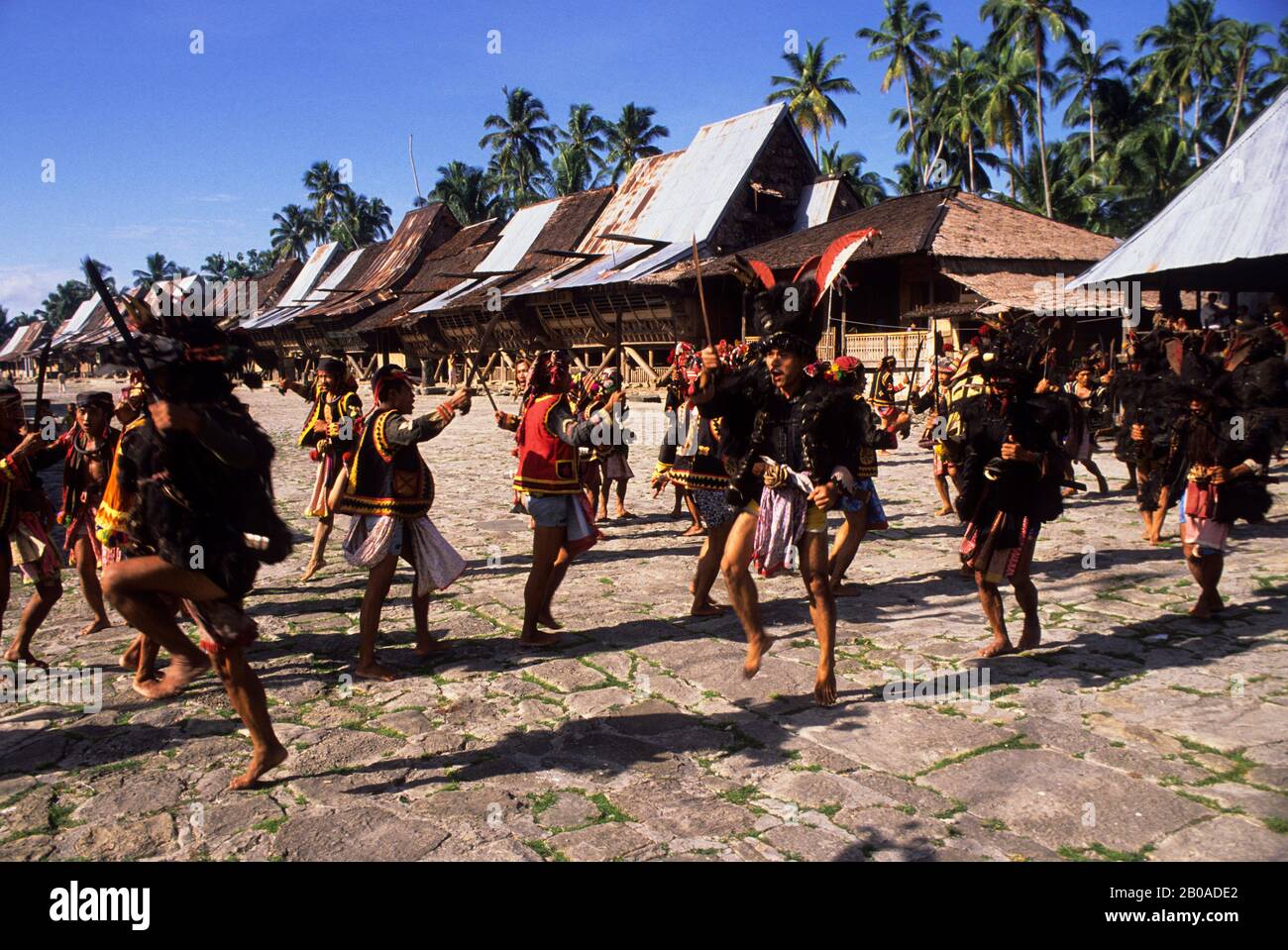 ASIA, INDONESIA, SUMATRA, NIAS ISLAND, BAWOMATALUO VILLAGE, TRADITIONAL WAR DANCE Stock Photo