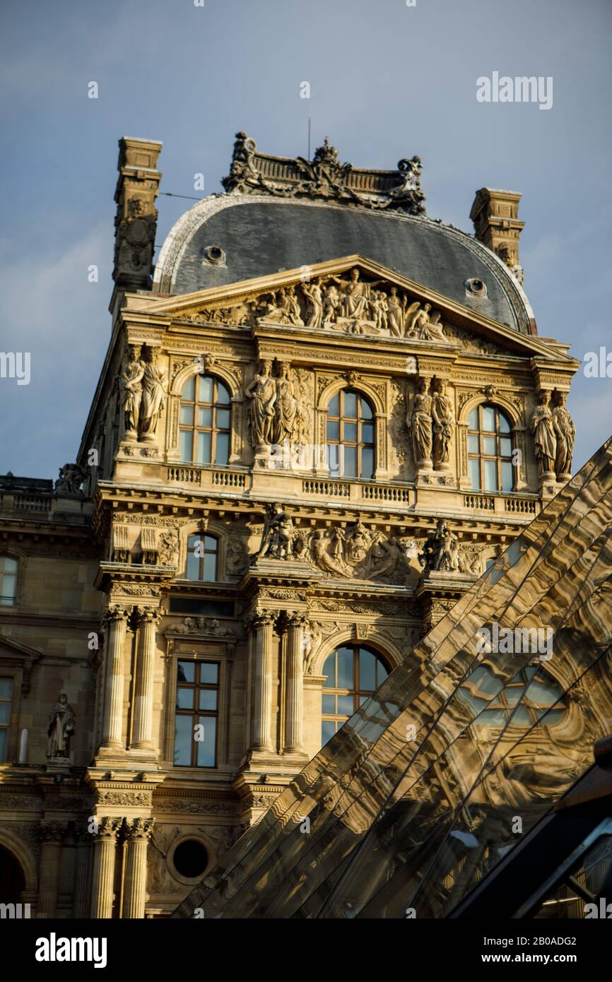 Iconic French architecture at the entrance to the Louvre in Paris Stock Photo
