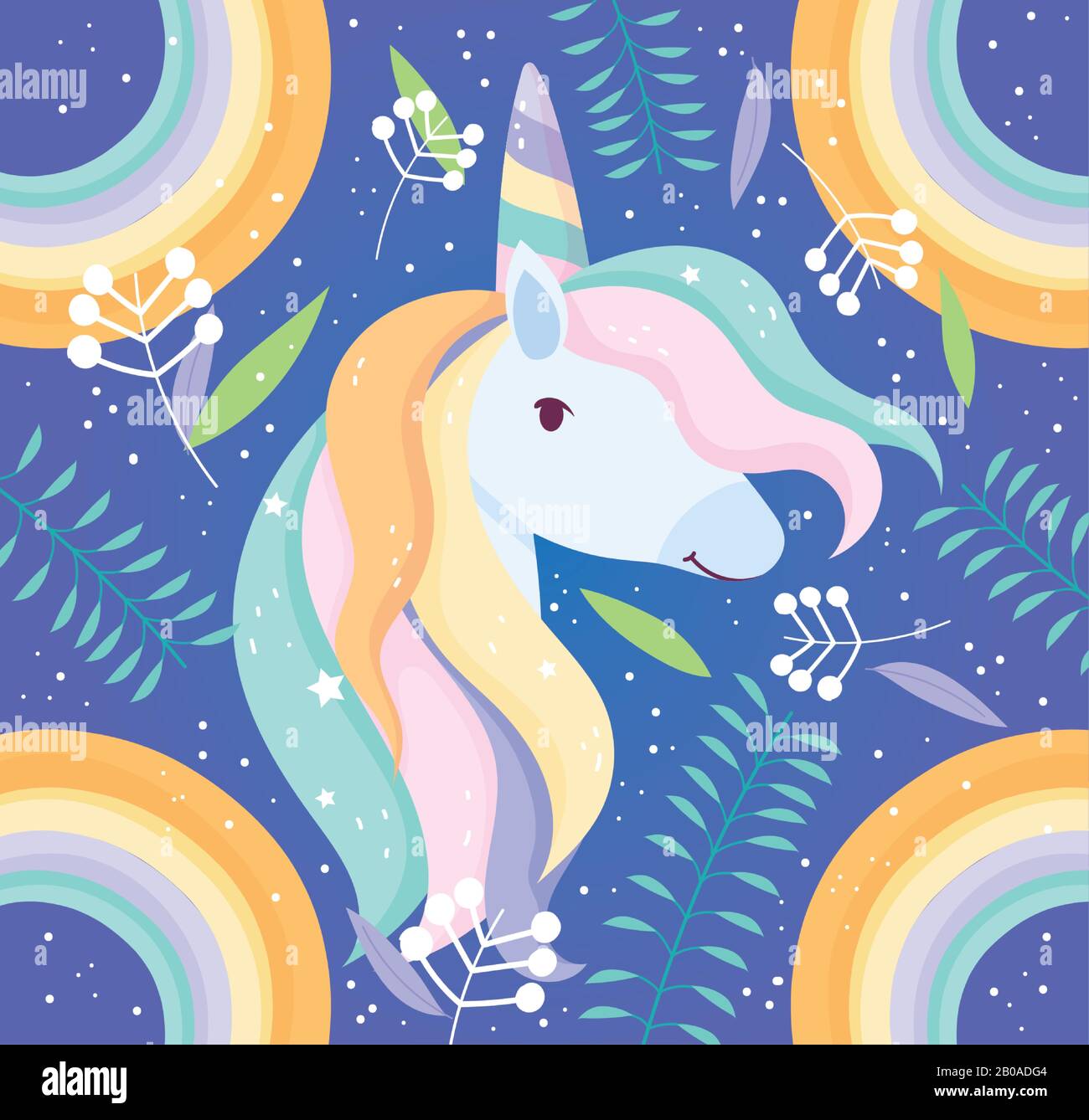 unicorn rainbow floral decoration fantasy magic cute cartoon vector ...