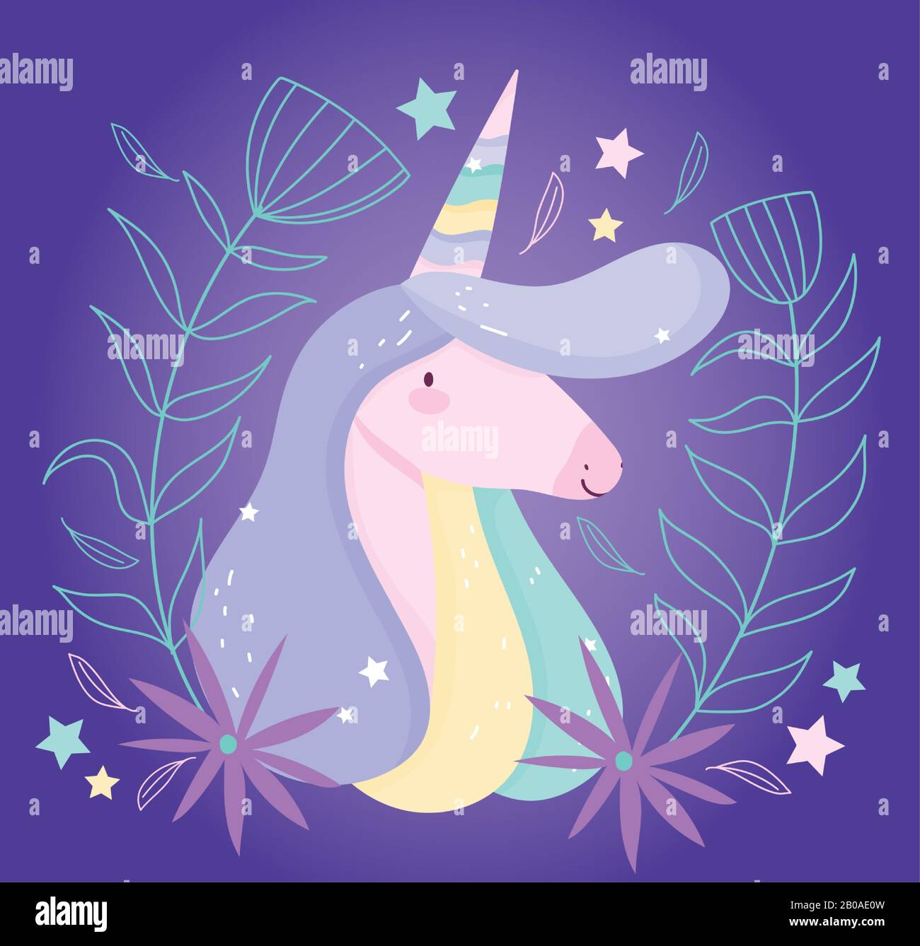 unicorn flowers floral decoration fantasy magic cute cartoon vector ...