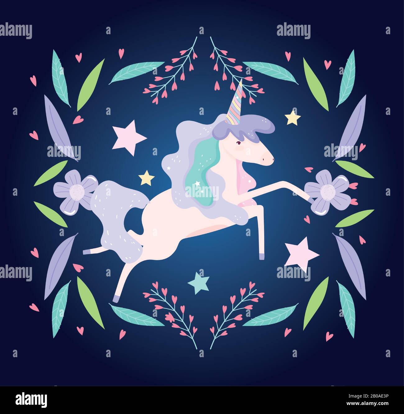 unicorn flowers leaves stars decoration fantasy magic cute cartoon ...