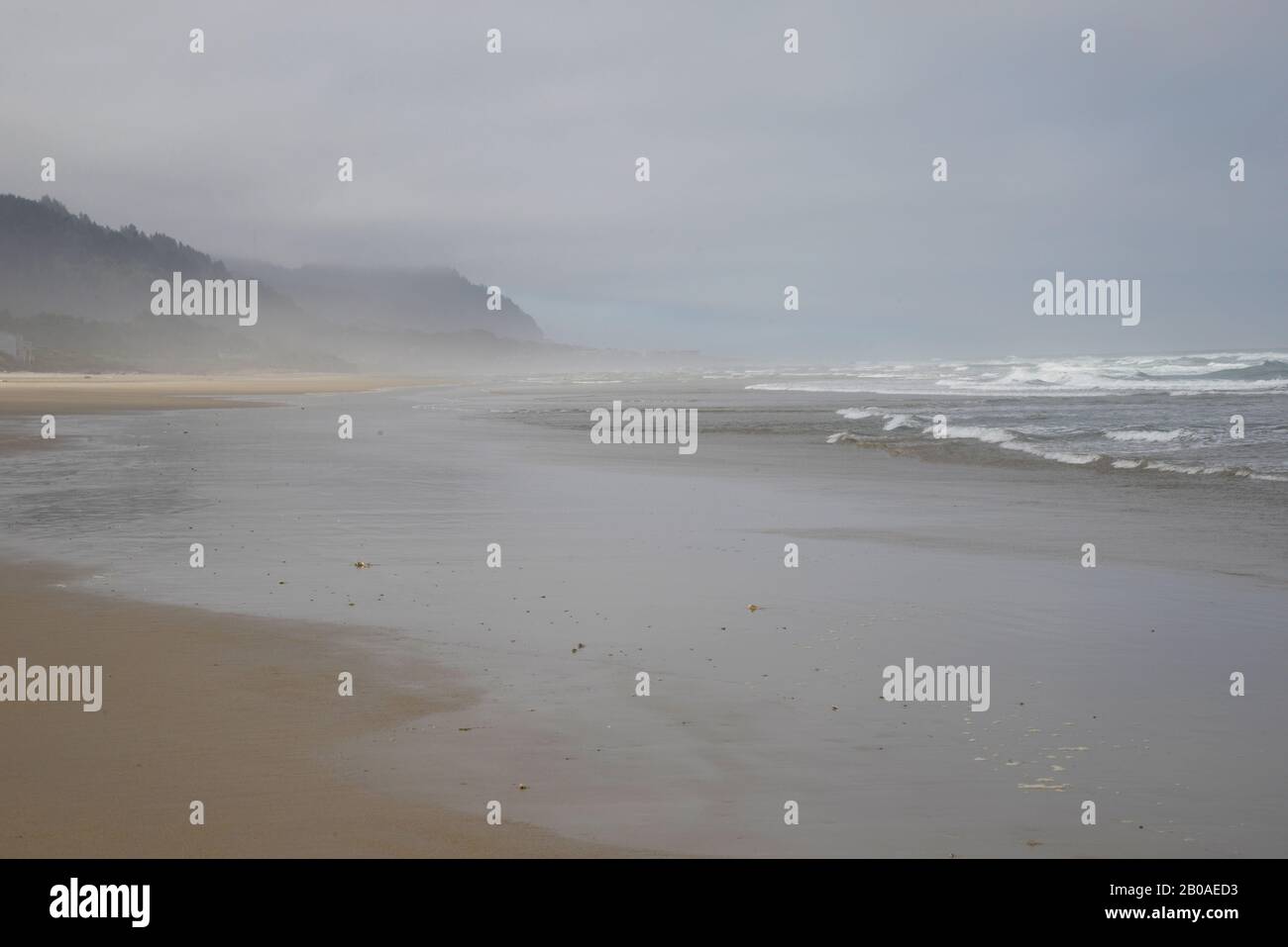 Hint of blue sky as patchy fog blankets the central Oregon coast. Stock Photo