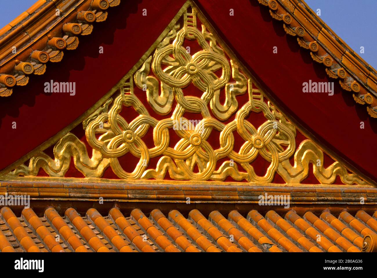 CHINA, BEIJING, FORBIDDEN CITY, CLOSE UP OF ARCHITECTURE Stock Photo