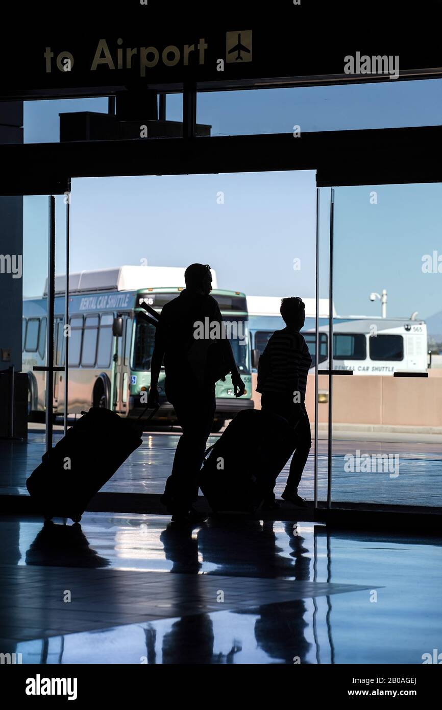 Passangers Arriving at Sky Sunset.Sky HarborInternational Airport Transportation Center.Phoenix,AZ. Stock Photo