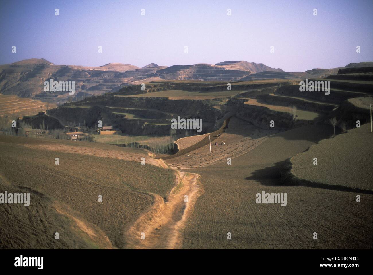 CHINA, GANSU PROVINCE, NEAR LANSHOU, FIELDS, LOESS PLATEAU Stock Photo