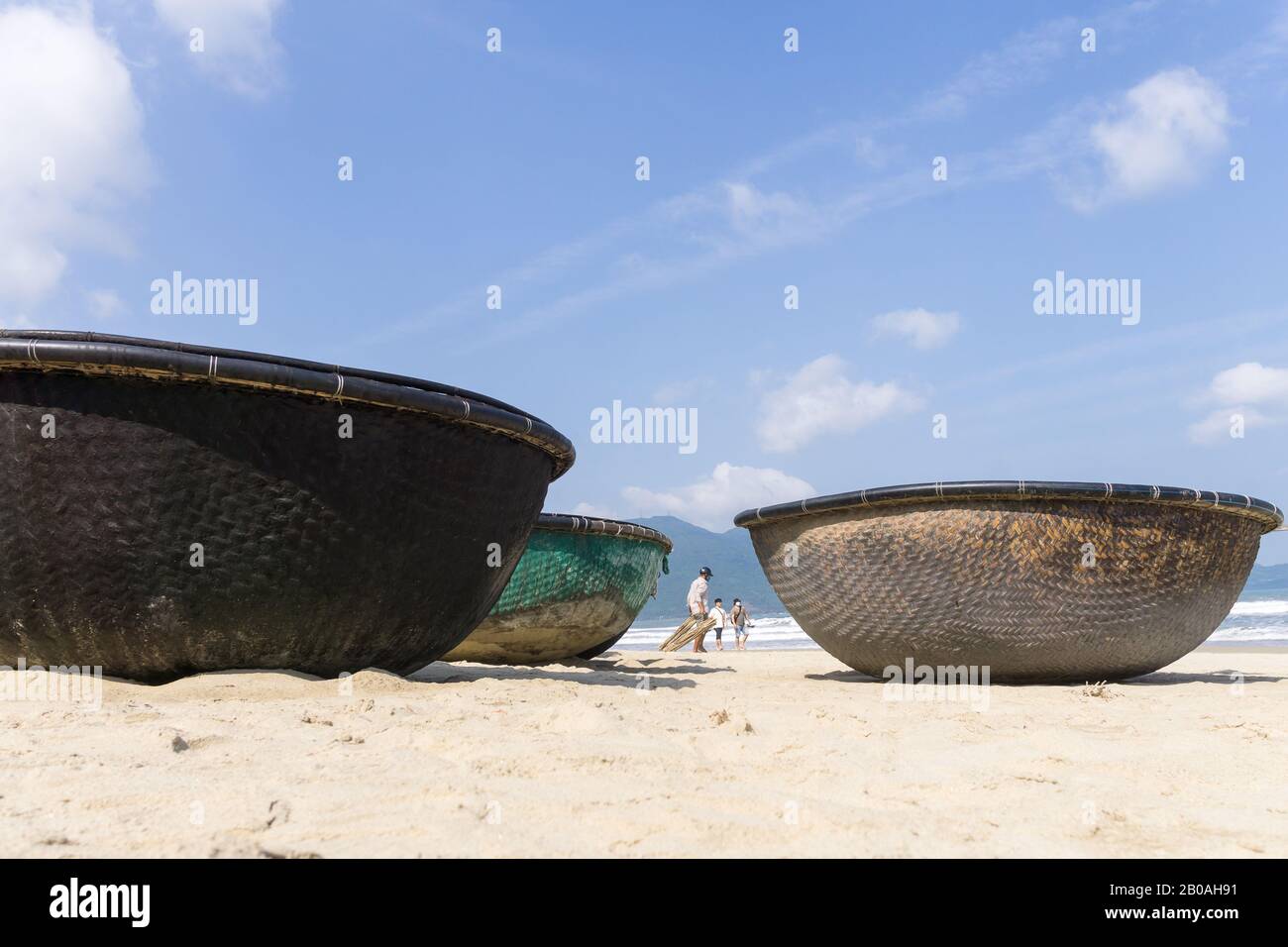 Vietnam beach - Basket boats at My Khe Beach in Da Nang in Vietnam, Southeast Asia. Stock Photo