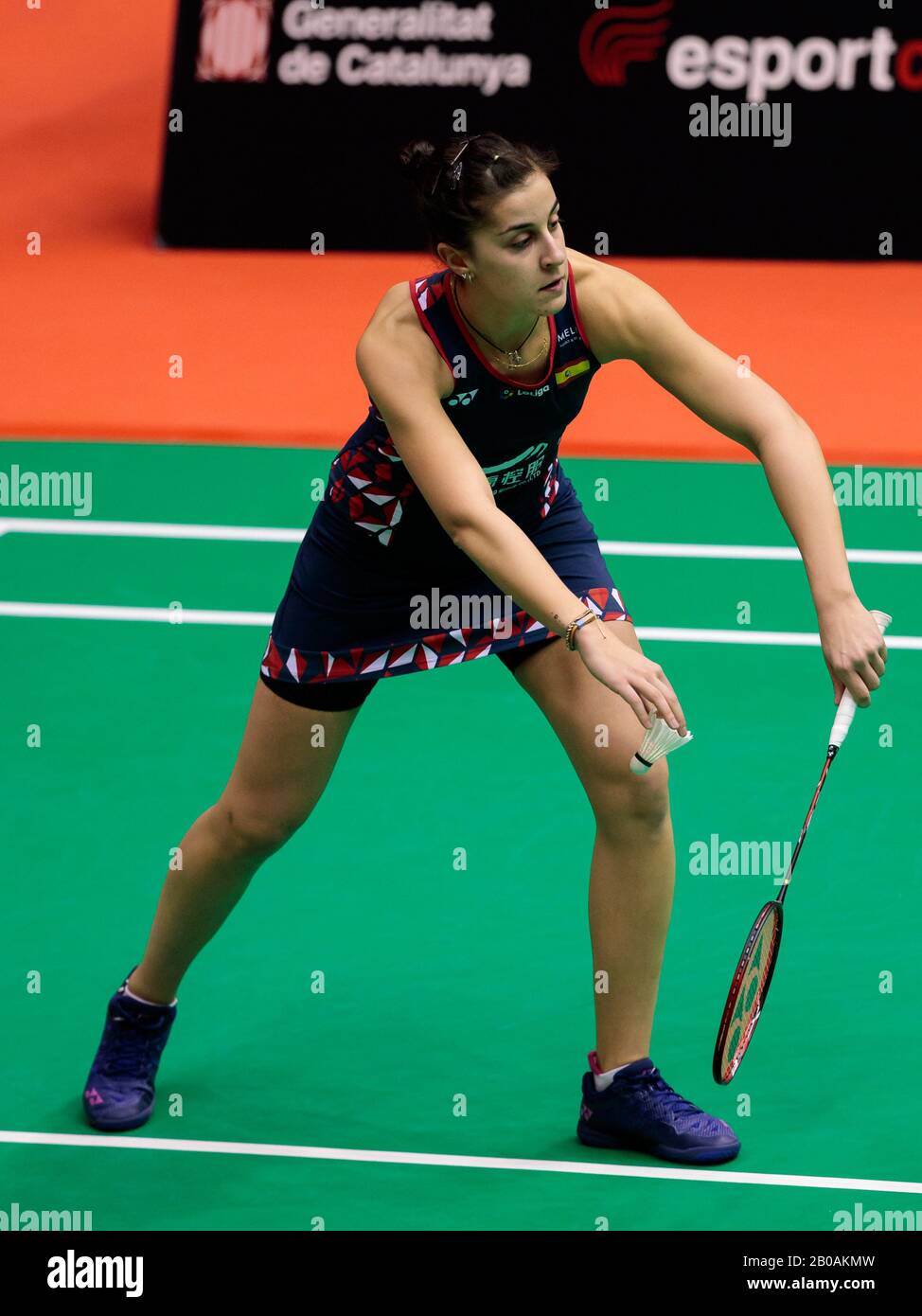 Carolina Marin of Spain competes in the Women's Singles qualification Round  1 match against Natalia Perminiova of Russia on day two of the Barcelona  Spain Master at Vall d'Hebron Olympic Sports Centre