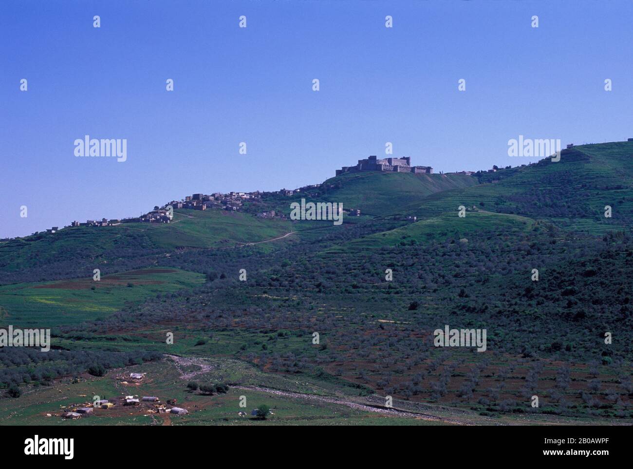 SYRIA, NEAR HOMS, CENTRAL SYRIA, VIEW OF CRAC DES CHEVALIERS, CASTLE OF THE KNIGHTS, CRUSADERS Stock Photo