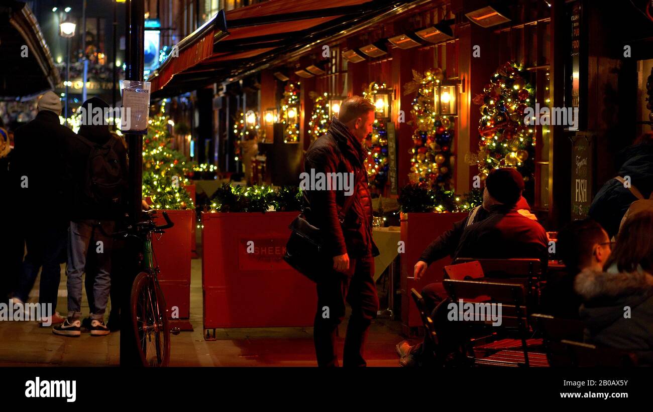 small restaurants and bars at London West End District LONDON, ENGLAND DECEMBER 10, 2019