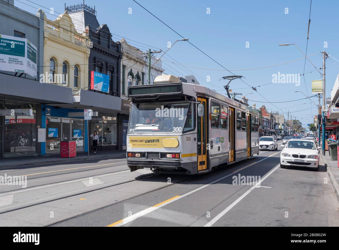 A Z3 class Yarra Tram moving down Chapel Street in Windsor, Melbourne, Australia in the middle of a sunny day. Stock Photo
