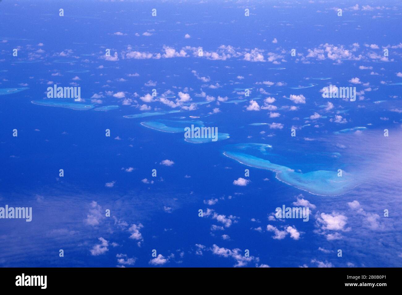 MALDIVE ISLANDS, AERIAL VIEW OF ATOLLS Stock Photo