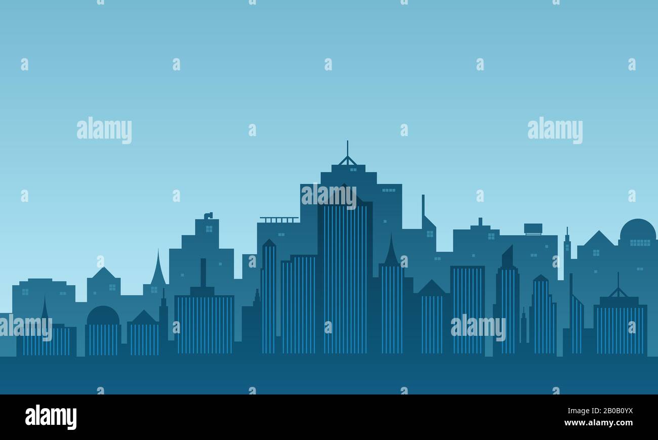 City silhouette with many tall buildings in the morning Stock Vector ...