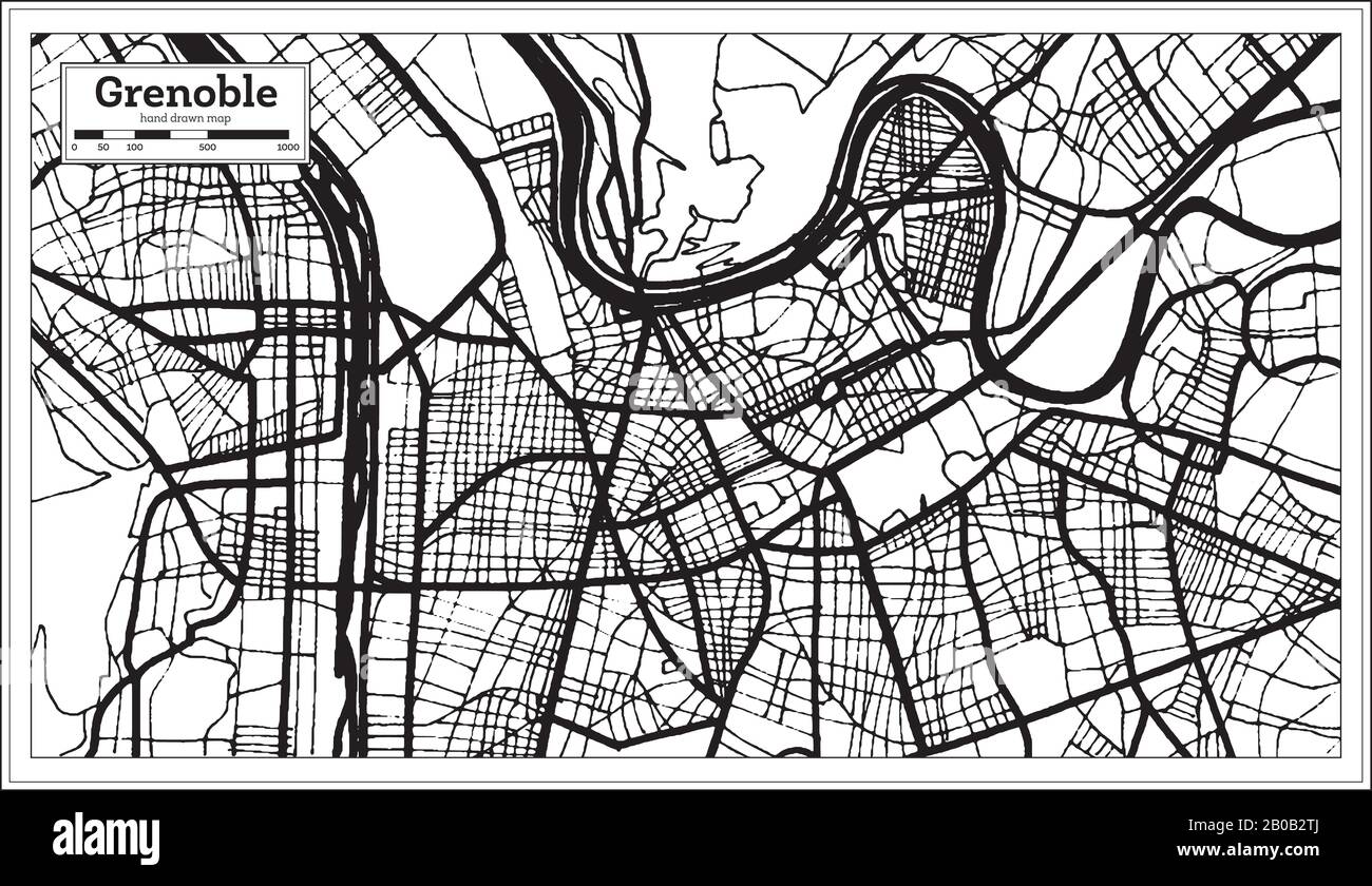 Grenoble France Map in Black and White Color. Vector Illustration. Outline Map. Stock Vector