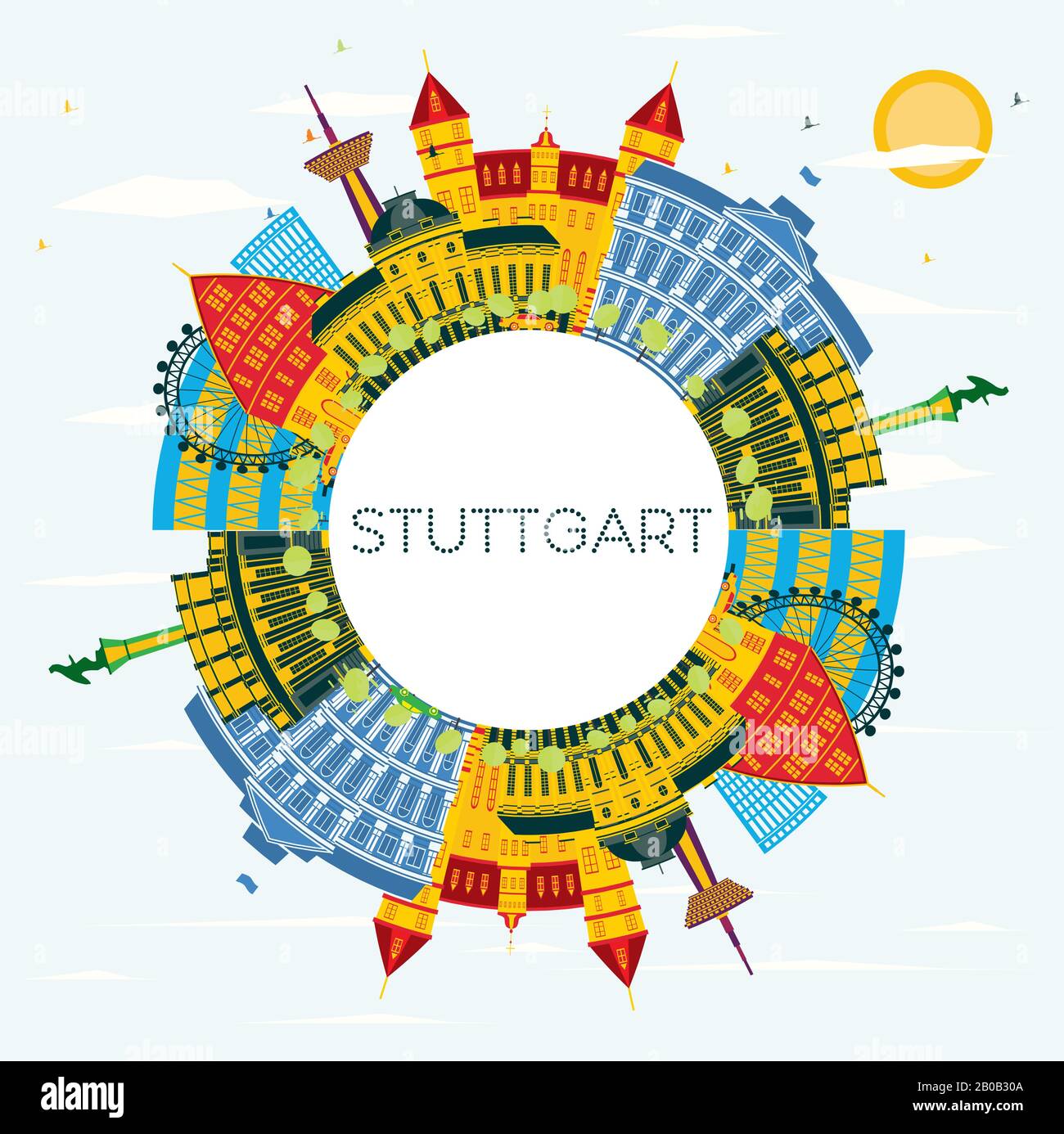 Stuttgart Germany City Skyline with Color Buildings, Blue Sky and Copy ...